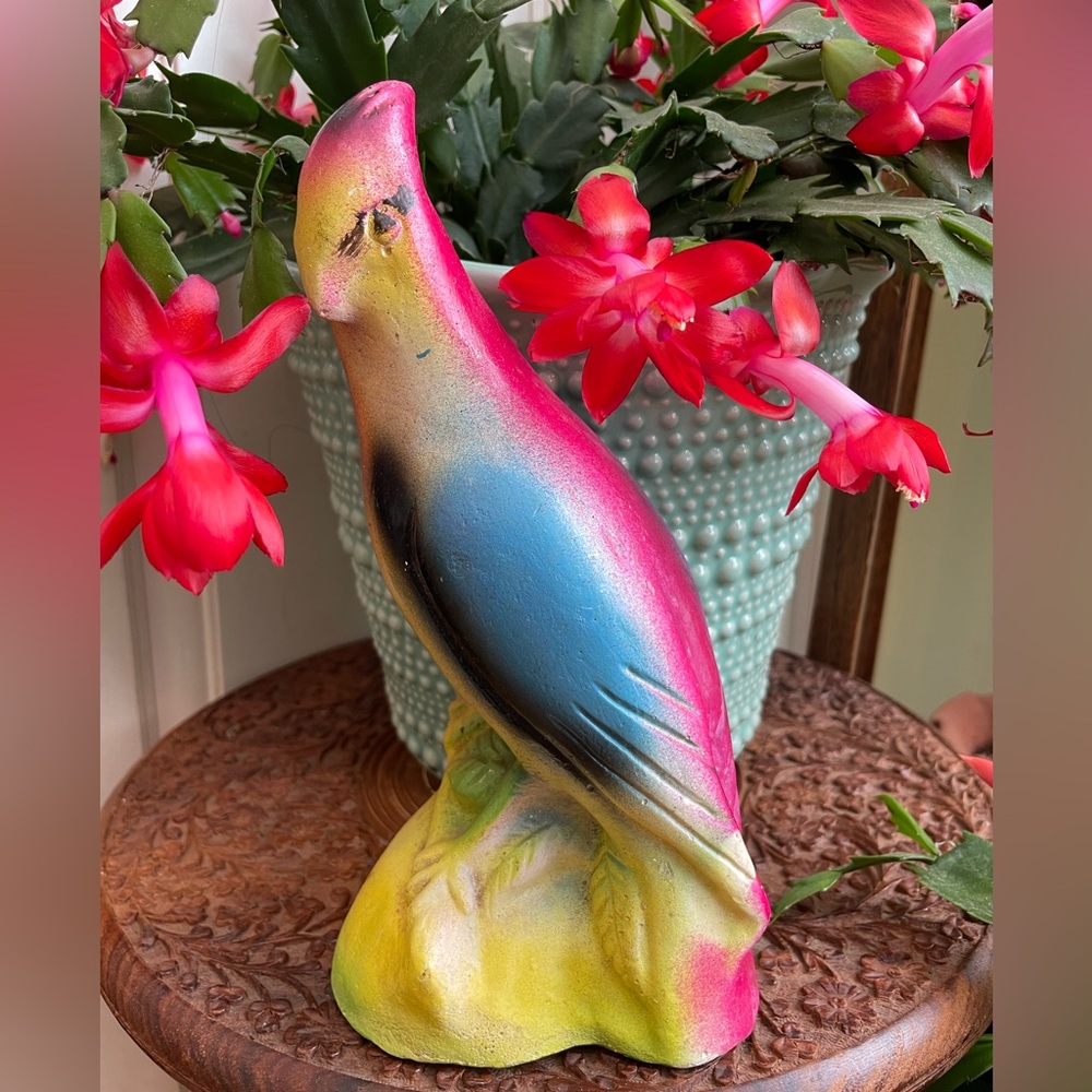 Vintage Boho Chalk Ware Tropical Bird Kitschy